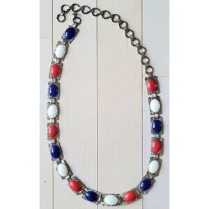 Southwestern Style Western Silver Belt Waist Chain Colorful with Cabochons